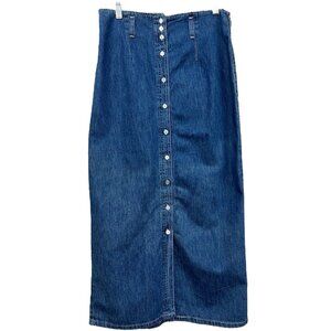 Vtg Hunt Club Denim Midi Skirt 10 Blue‎ High Waist Button Front Western Cottage